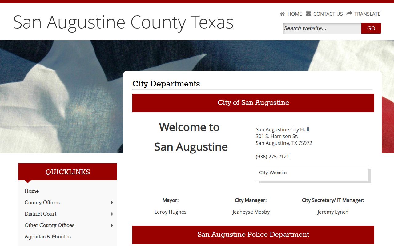San Augustine County Broaddus town warrant records context, county city-office directory